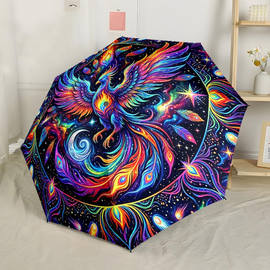 Flame And Ice Symbol Portable Automatic Umbrella Sturdy 8-Rib Shaft Sturdy Construction Durable Everyday Carry Umbrella Elegant Umbrella
