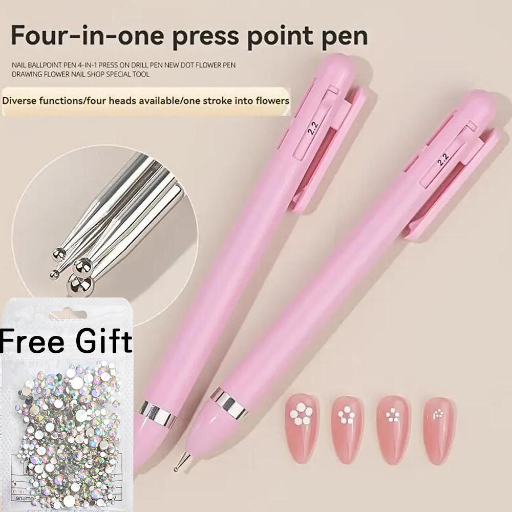 4 In 1 Nail Art Dotting Tools Nail Art Tip Dot Paint Manicure Kit Rotatable Ballpoint Drill Pen Dotting Tools Nail Point Pen