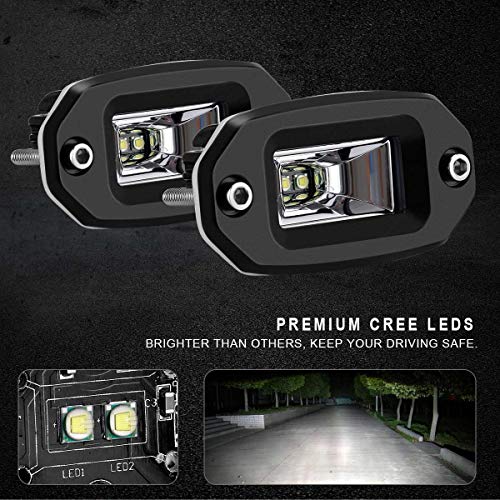 KAWELL 20W LED Work Light, 12V/24V, Reverse Lamp, Recessed, Wide Angle, IP67 Waterproof/Dustproof, Set of 2, Truck Supplies