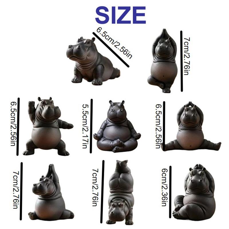 Yoga Hippopotamus Resin Statue, Hand‑made Animal Figurine, Decorative Table Ornament for Yoga Lovers Gift
