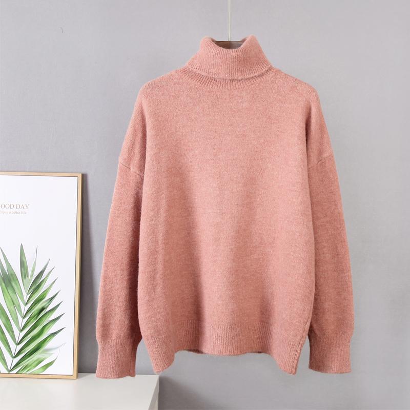 Hirsionsan Turtle Neck Solid Cashmere Sweater Women Elegant Soft Warm Female Knitted Pullovers Basic Loose Female Jumper