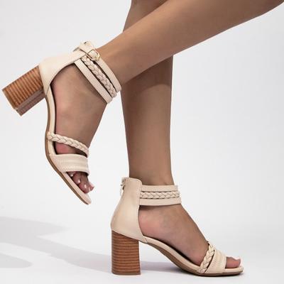 Sandálias Femininas Casuais Sapatos de Salto Grosso Uma Tira Salto Alto Sapatos Romanos
