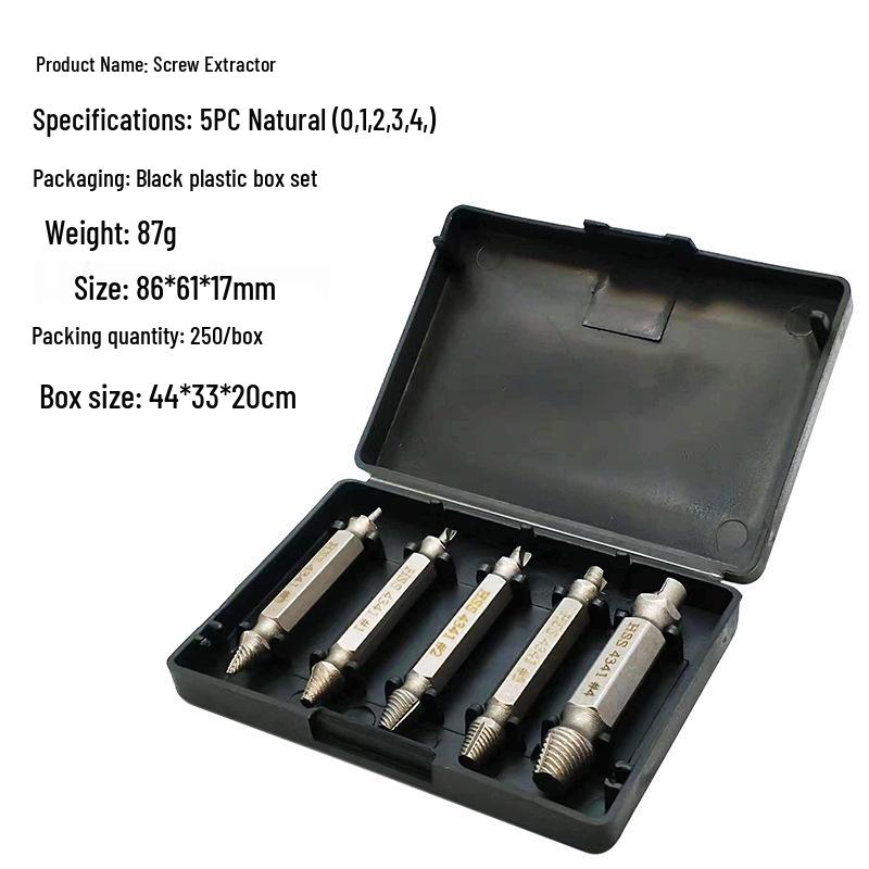 Double-Headed Screw Extractor Set for Broken, Stripped, and Reverse Threads