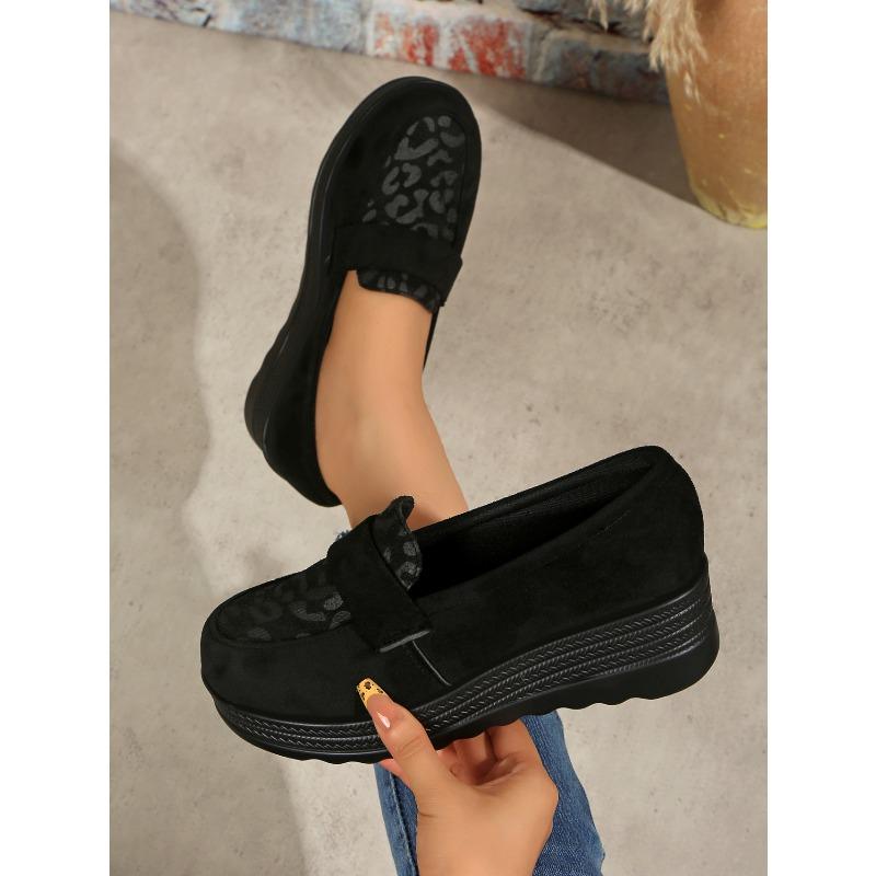 Leopard Wedge Loafers Women's New Suede Plus-size Platform Shoes for Autumn 2025