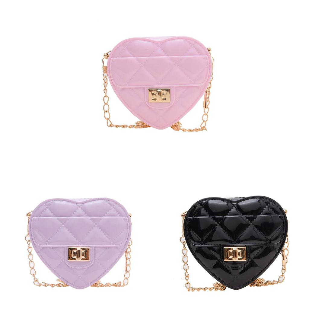 Pvc Heartshaped Mini Jelly Bag With Chain Strap For Kids Daily Use