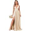 Evening dress   summer new deep V-neck split fork long chiffon bridesmaid pleated formal ball dress