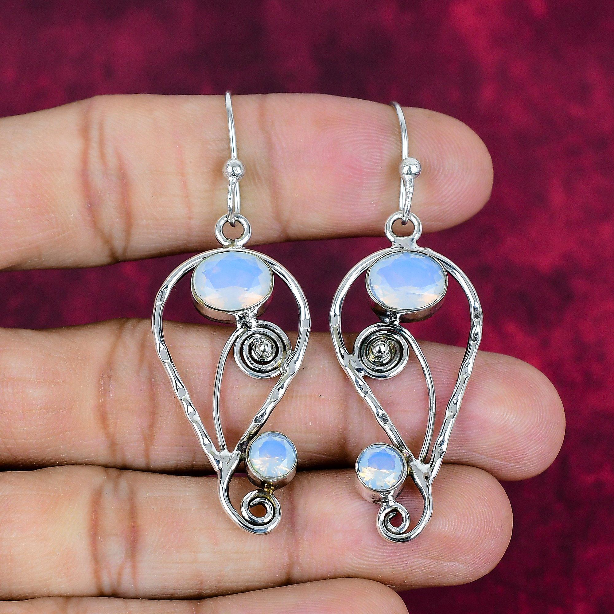 

Серьги из цельного серебра 925 пробы с молочным опалом, серьги с драгоценными камнями ручной работы, подарки жене, абсолютно новые серьги 2.36 Inches белый