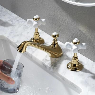 Rubinetti per lavabo Tuqiu Rubinetto da bagno diffuso in ottone totale Rubinetto per lavabo oro 3 fori Caldo e freddo Rubinetto classico Rubinetto