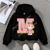 Child Black Long- Sleeve Hoodie Girls Skye Polyester Top Cartoon Letter A-Z  Printed Pullover Children Birthday Gifts