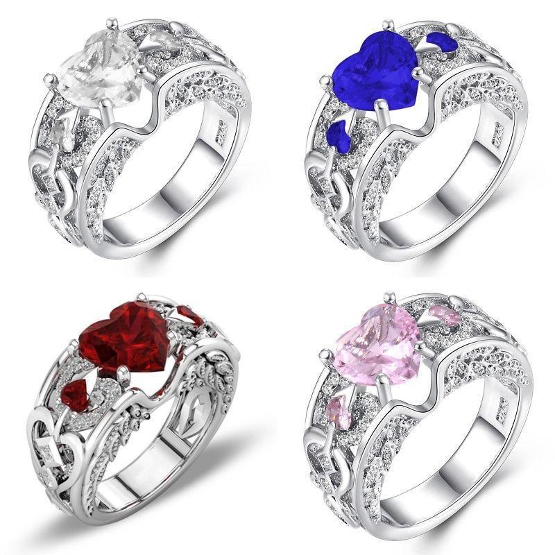 Elegant Women Ladies Rhinestone Princess Heart Shape Jewelry Wedding Ring