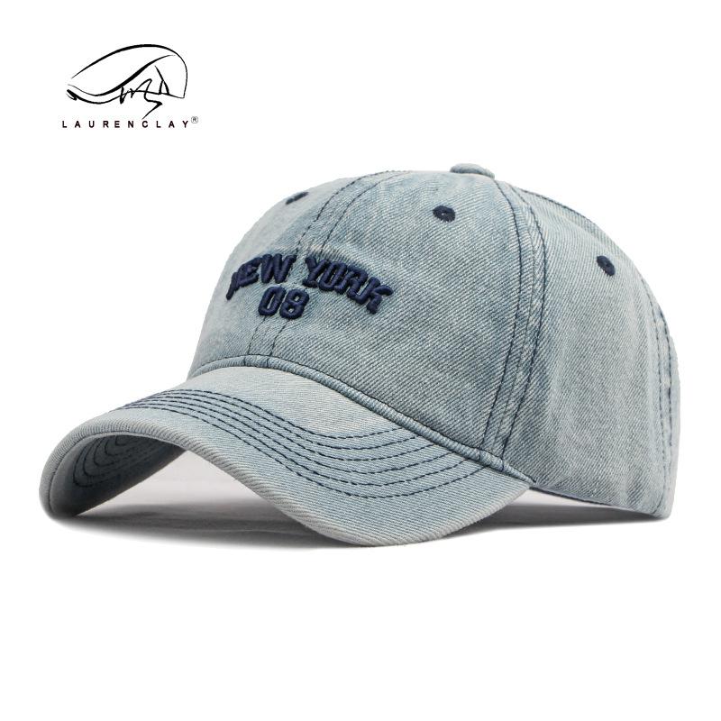 

New washed denim letter embroidered baseball cap soft top men s and women s rolls summer sunscreen sunshade cap adjustable светло-синий