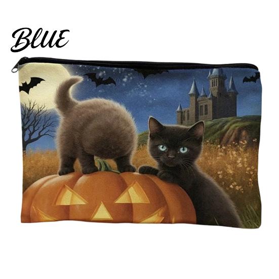 Festive Halloween Organizer Storage Bag with Pattern Printed Smooth Zipper Durable Bag Canvas Makeup Large Capacity Travel Cosmetic Pouch Witch