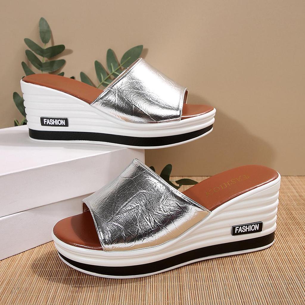 Plus Size Women's Peep Toe Wedge Heel Slides – European & American Summer Fashion