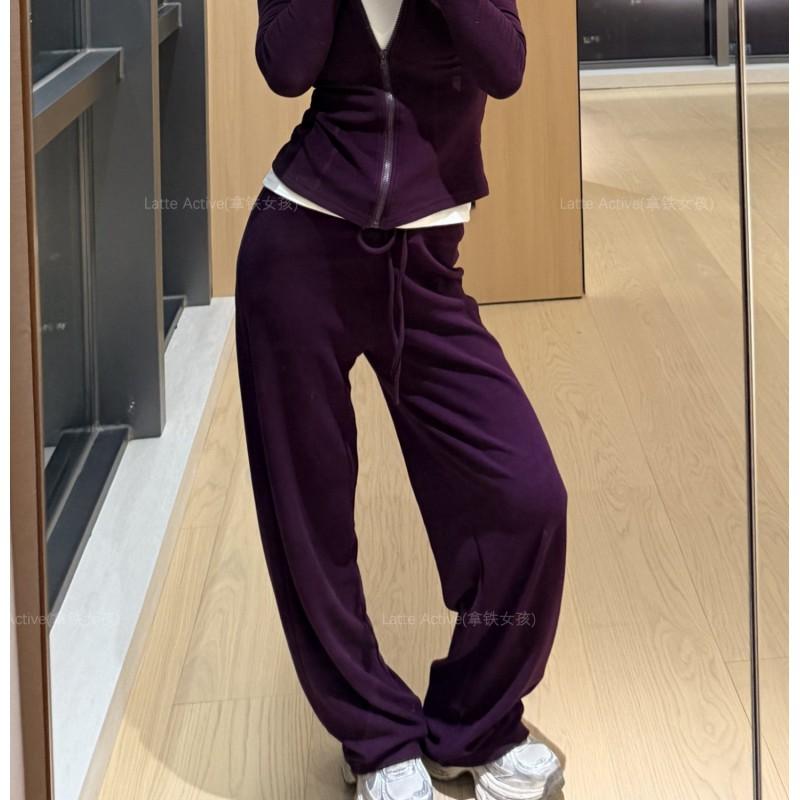 High-Waisted Drawstring Wide Leg Pants Women Soft Cotton Blend Warm Loose Fit Yoga Joggers Winter