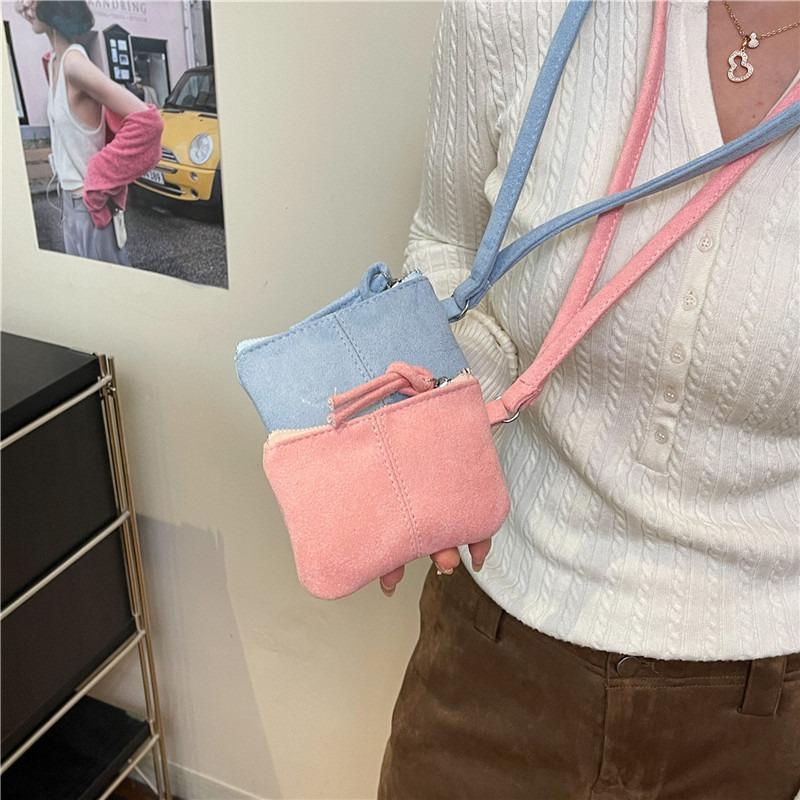 Neck-hanging Mini Bag, Personalized Fashionable Solid Color Lipstick Change Bag, Autumn Women's Shoulder Suede Bag, Small Square Bag.
