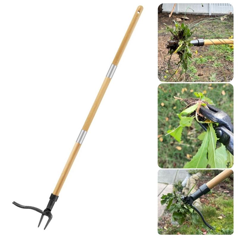 Garden Hand Weeding Tool with Long Handle and 4 Claw Head 3 Sectional Poles for Weeds Puller Removal Without Bending