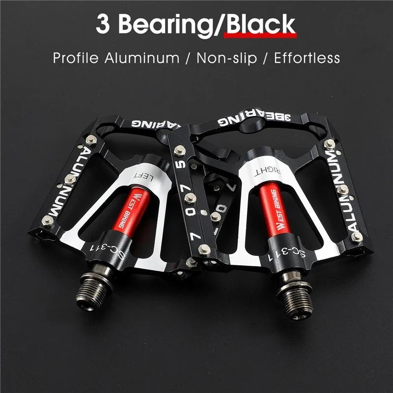 WEST BIKING Ultralight Bicycle Pedal CR-MO Axle 3 Bearings Bike Pedal Anti Slip Racing Pedal MTB Gravel Road Bike Accessories