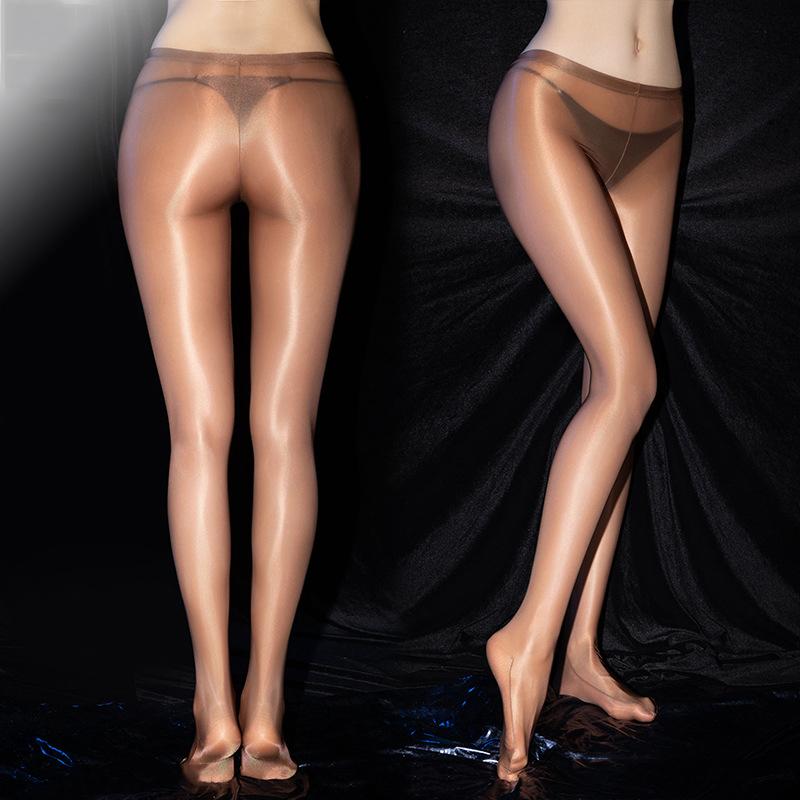 Women 8D Oil Shiny Transparent Stockings Plus Size Glossy Open Crotch Pantyhose Skinny Leg Tights High Elasticity Dance Clubwear