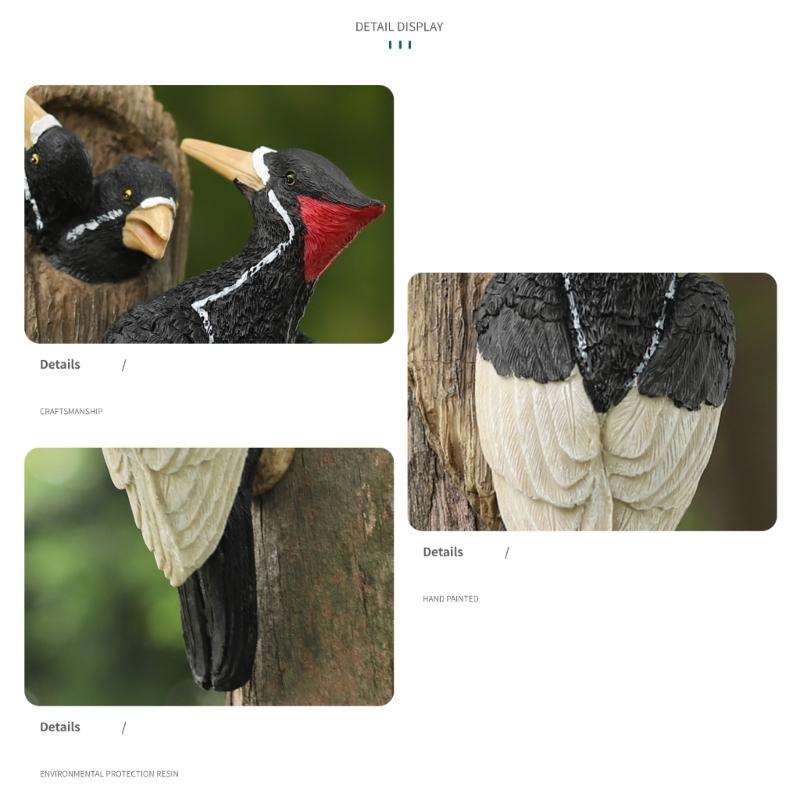 Woodpecke Sculpture Outdoor Bird Statue Resin Hanging Bird Figurines Outdoor Trees Huggers Decors for Lawn Ornament