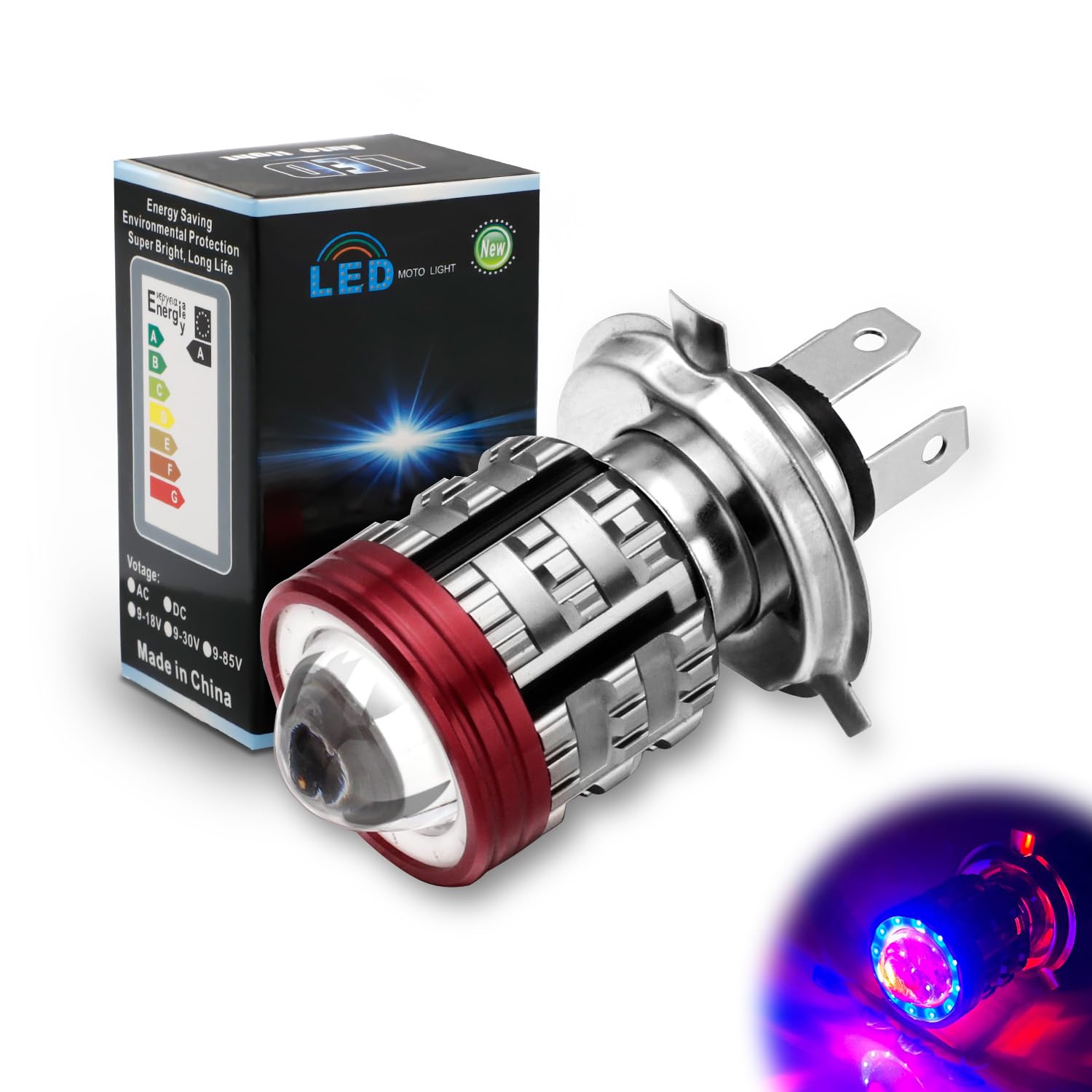 

Futwod Motorcycle Headlight, LED H4, High Brightness, Lens Lighting, Bike Headlight, HI/LO Switching, 2