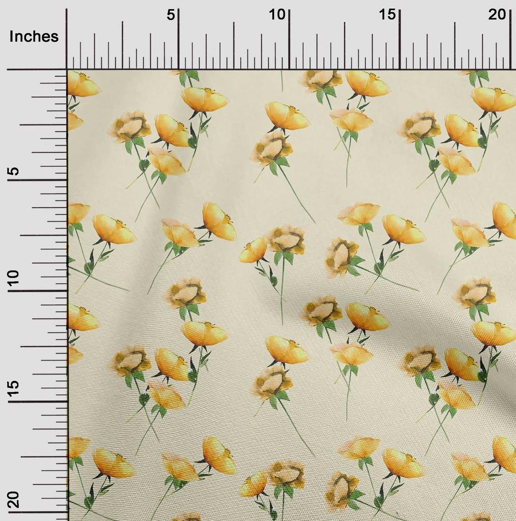 oneOone Cotton Flex Cream Fabric Flower & Leaves Watercolor Sewing Fabric By The Yard Print Diy Clothing Sewing 40 Inche
