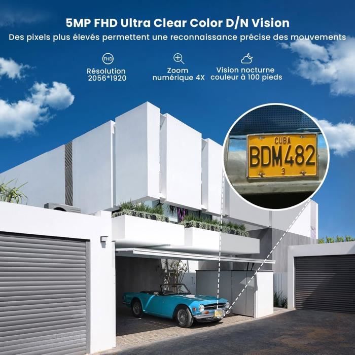Caméra de surveillance - iegeek - 5mp - vision nocturne couleur - étanchéité ip65 - sans fil solaire