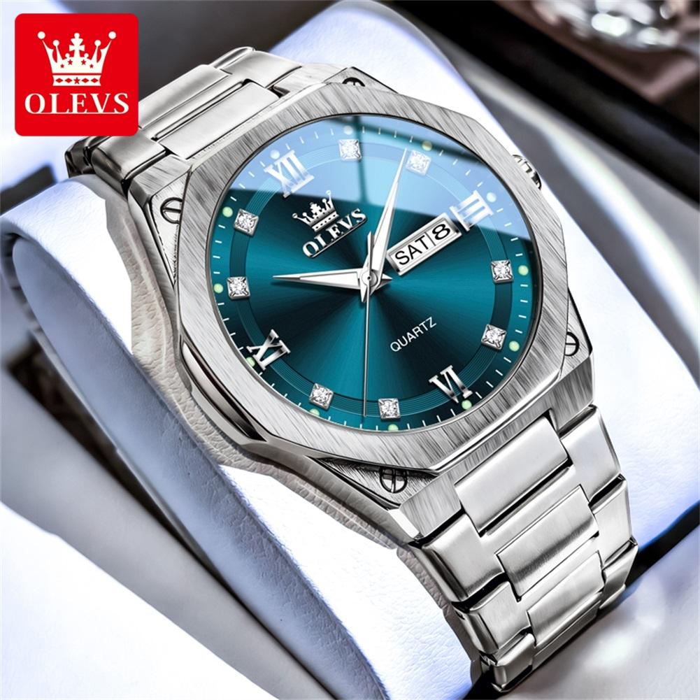 OLEVS Men's Watches Classic Luxury Fine Steel Original Quartz Wristwatch for Man Waterproof Luminous Date Week Trend Fashion New