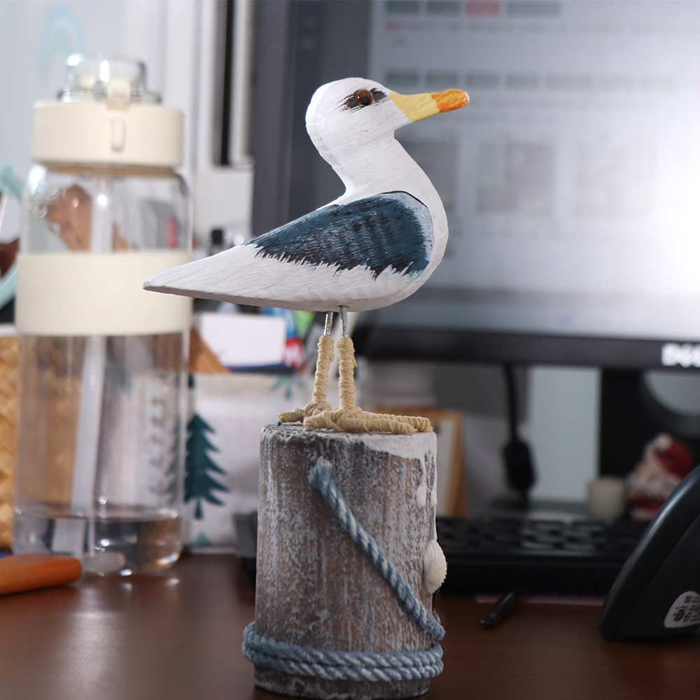 Mediterranean Style Wooden Seagull Craft Vintage Seagull Model Seabird Ornament  Children's Room