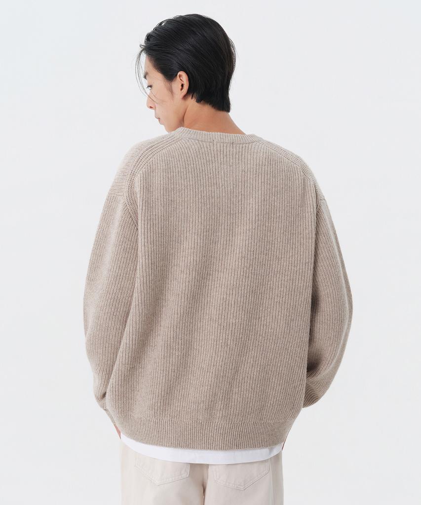 Musinsa Standard Relaxed Ribbed Round Neck Cardigan [Oatmeal]