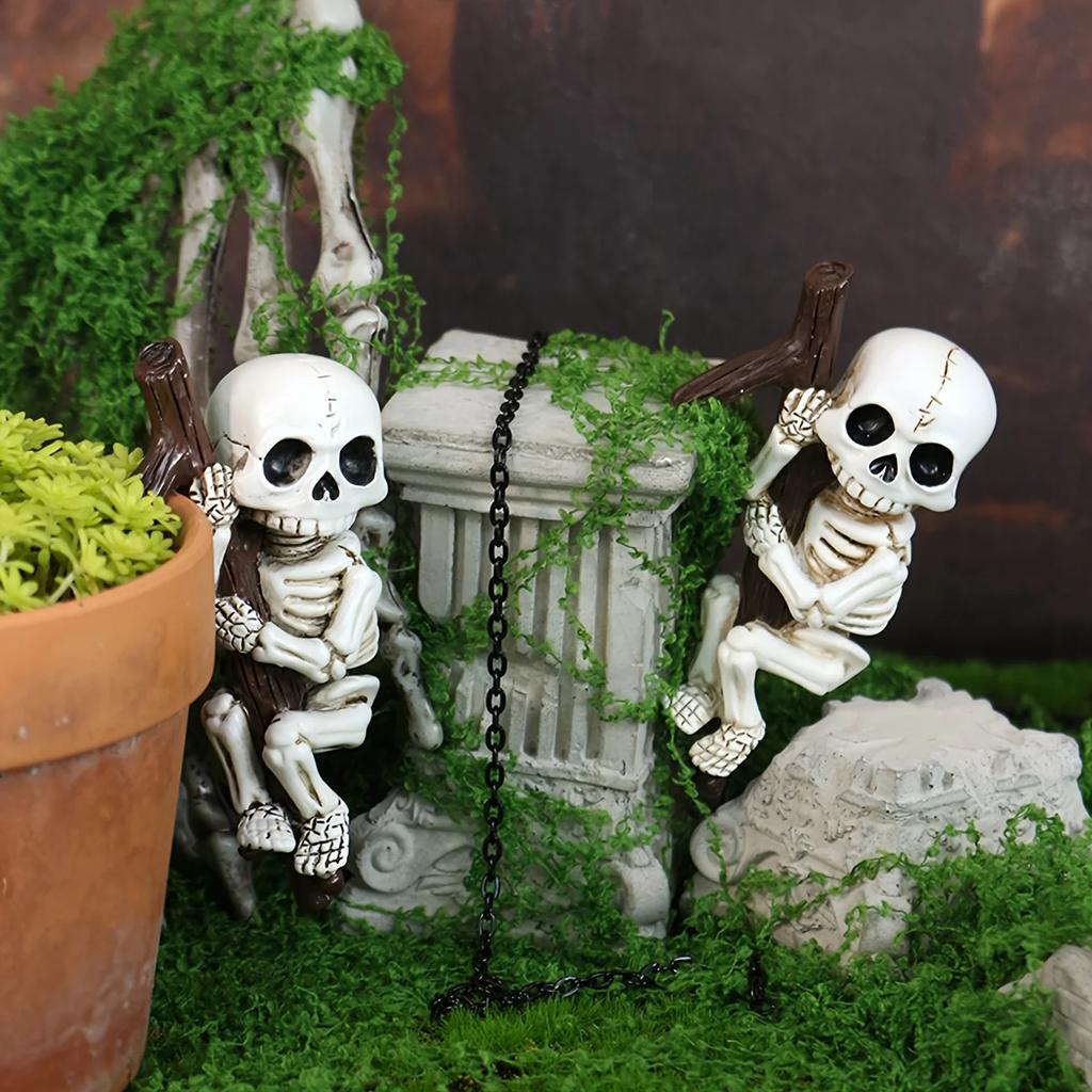 2 pieces of Halloween skeleton garden decorations - resin statues hanging on branches, white wall hangings suitable for porches