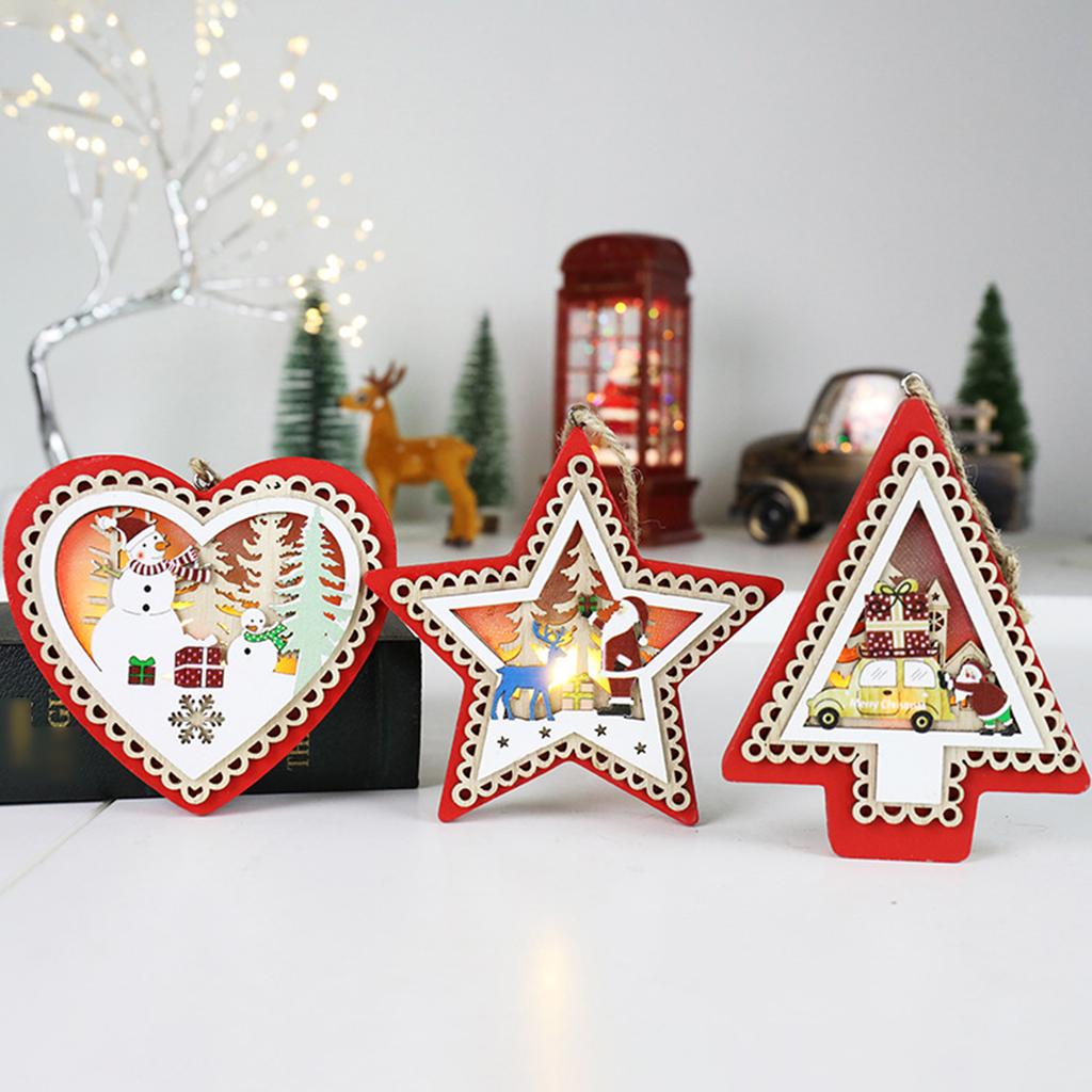Wood Christmas Led Pendant Glowing Xmas Tree Holiday Farmhouse Decoration