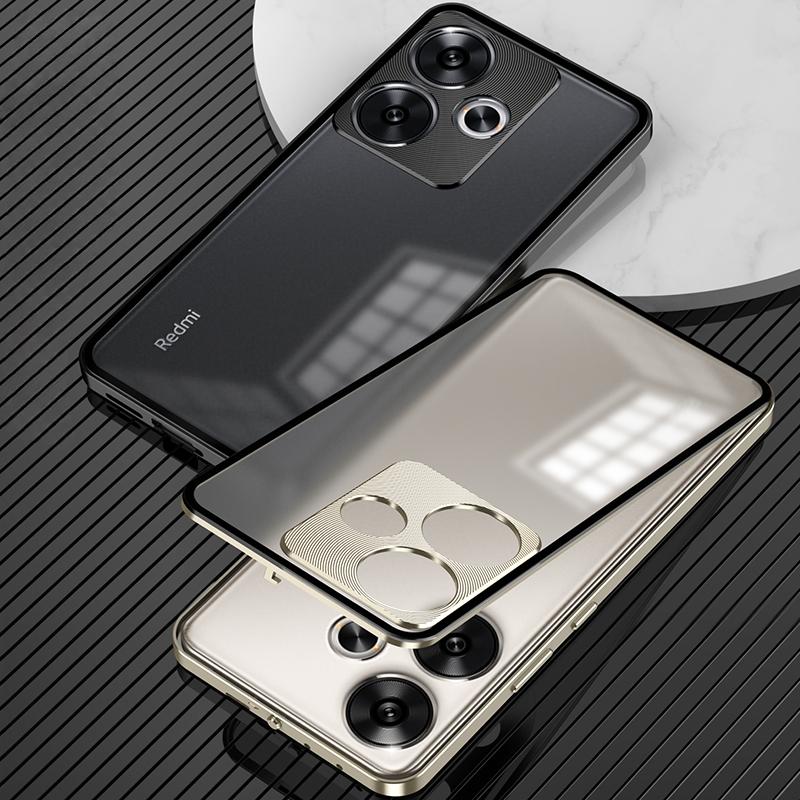 Stoßfeste Telefonhülle für Poco F6, Metallrahmen aus Aluminiumlegierung + matte, durchsichtige Acryl-Rückseitenabdeckung für Xiaomi Redmi Turbo 3