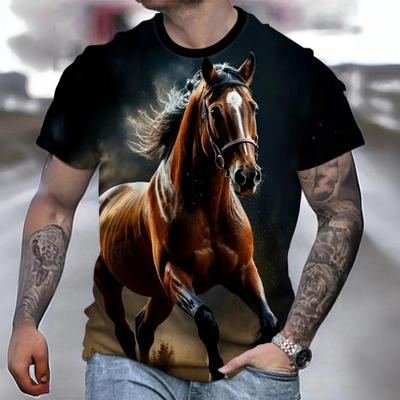 Modna męska koszulka z nadrukiem 3D Horse Print, szybkoschnąca, z krótkim rękawem, letnia, swobodna męska odzież, luźna, oversize'owa koszulka męska