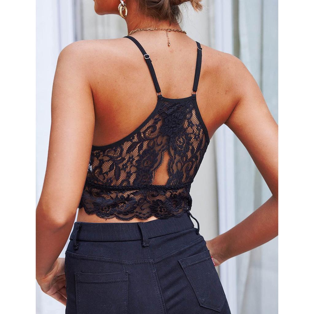 Lace Bralette For Women High Neck Camisoles Racerback Double-