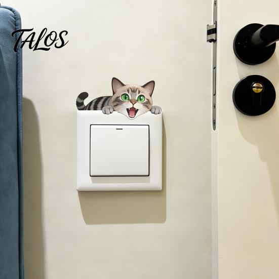 Light Switch Plate Stickers, Cartoon Animal Cute Cat Decor, Waterproof Removable Switch Stickers for Light Switch, Wall Outlets, Bedroom, Living