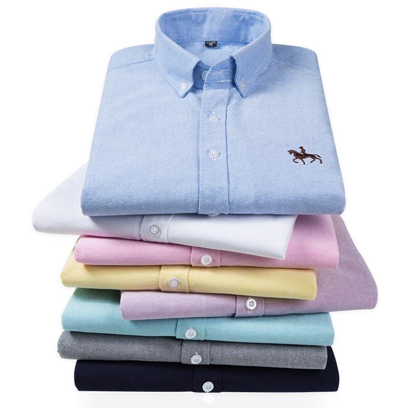 Men's 100% Cotton Oxford Long Sleeve Embroidered Casual Shirt