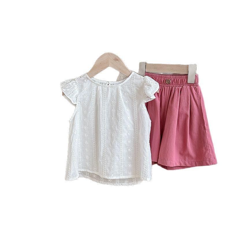 Girls' Sleeveless Ruffled Lace Tank & Shorts Set - Summer 2025 Collection