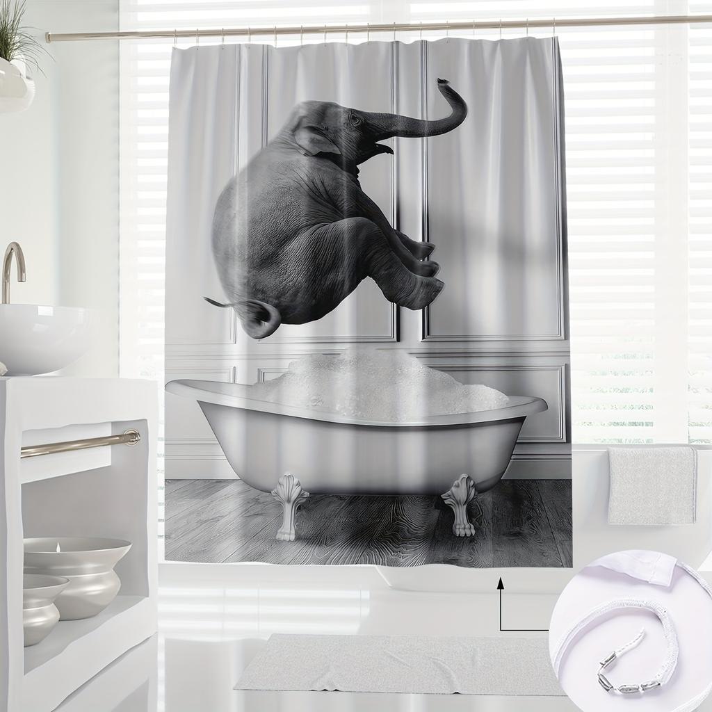 1pc Humorous and Interesting Digital Art Cartoon Cute Elephant Bathroom Decoration Digital Print Shower Curtain