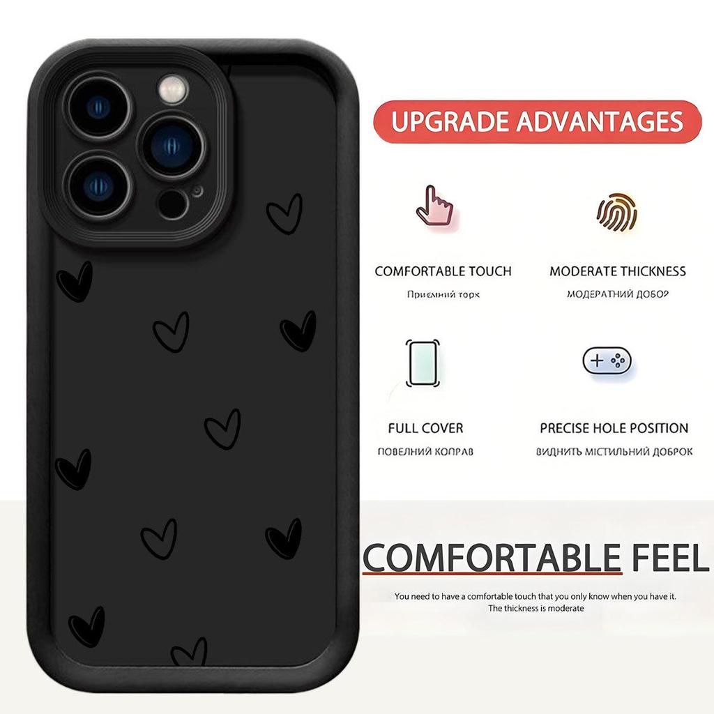 Custodia Nera a Cuore Scanalato per iPhone 14/15/16/17 Pro Max