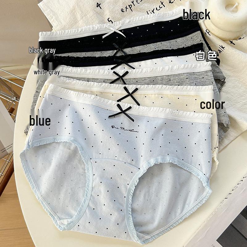 Girls' Pure Cotton Breathable Briefs, Mid-Waist with Sweet Bowknot, Antibacterial & Comfortable, Full Cotton, Extended Crotch