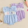 Baby Mädchen Strampler Osterkleidung Hasenstickerei Karomuster Rüschen Rundhalsausschnitt Flatterärmel Sommer Bodys Jumpsuits