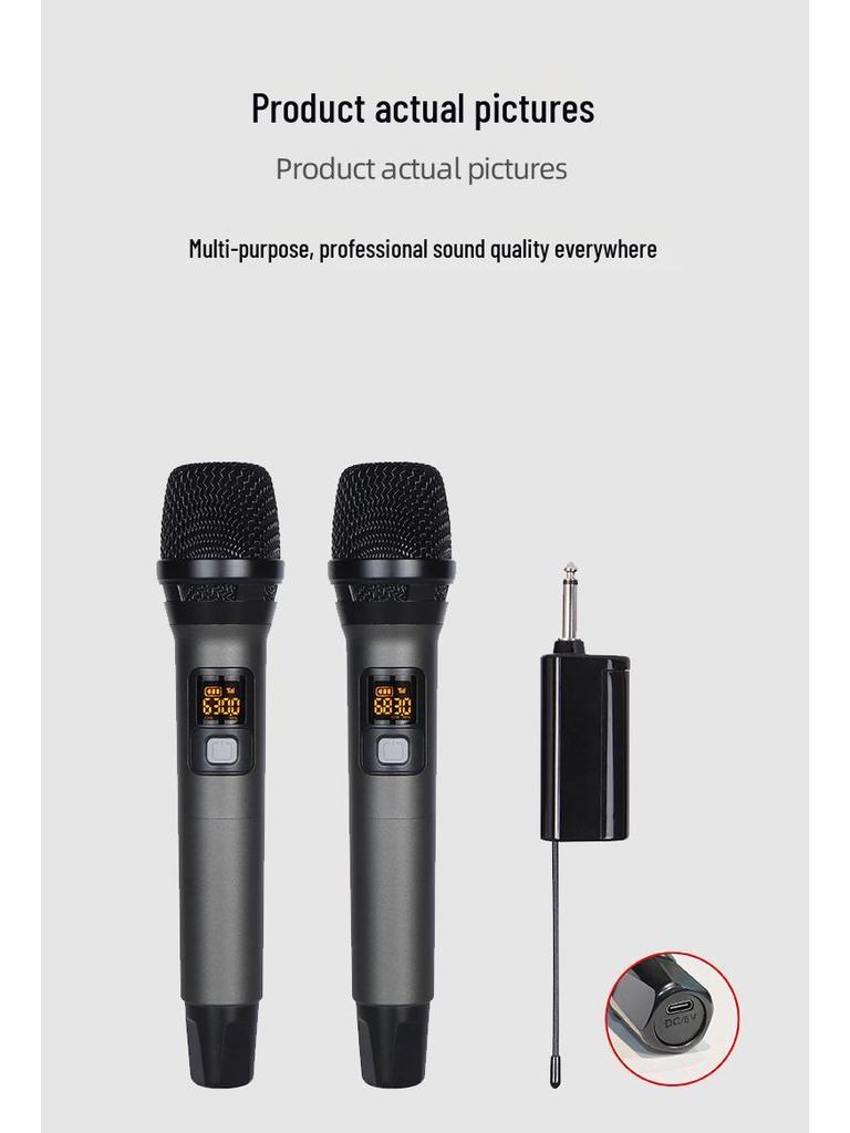 Universal UHF Dual Wireless Charging Microphone for Stage, KTV, Home, or Outdoor Use - 50m Range