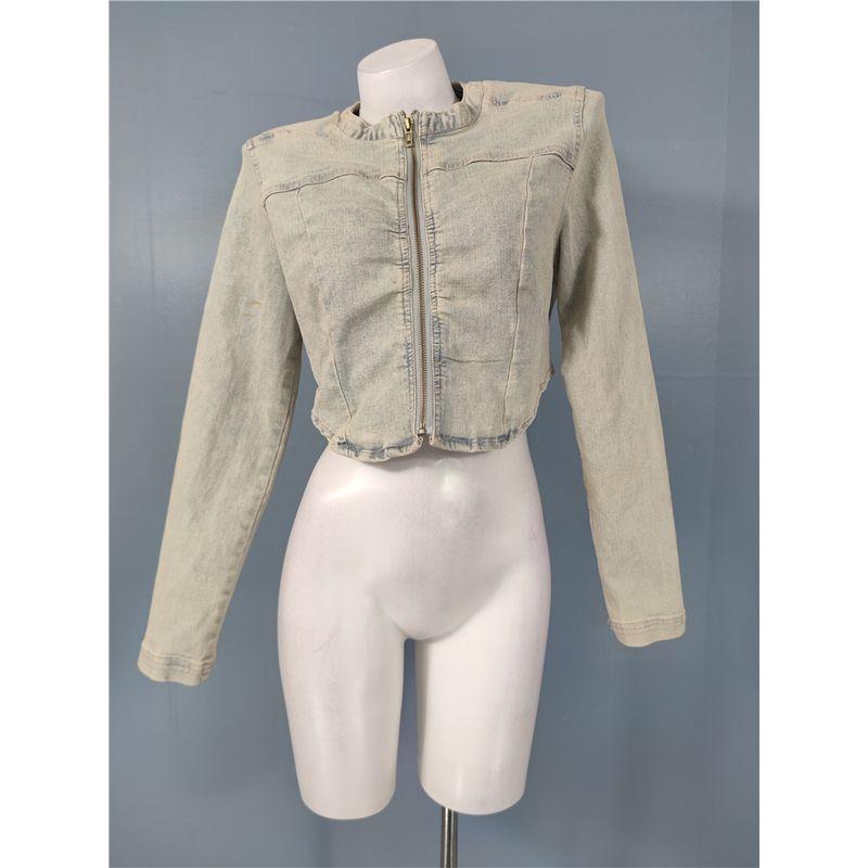 

Export Single Stylish Fashion Long Sleeve Tied Sexy Denim Washing Water Retro Lace up Slimming Outwear Pants Skirt Female Denim Tops without straps S