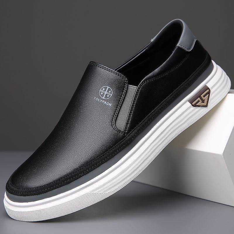 2025 Spring New Casual Leather Shoes Men's Soft-soled Loafers Lazy Pedal Beanie Shoes Fashion White Shoes