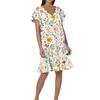 Women's Fashion Casual V Neck Wavy Edge Floral Print Short Sleeve Dress