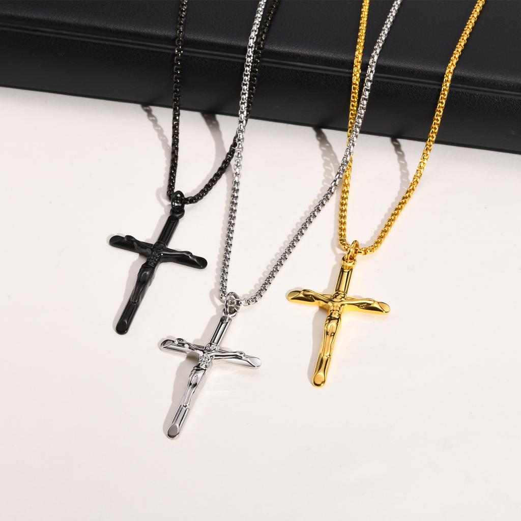 Vnox stainless steel Jesus Christ Cross Pendant Necklace for Men Catholic Religious faith Daily Luxury Jewelry Fade-Proof