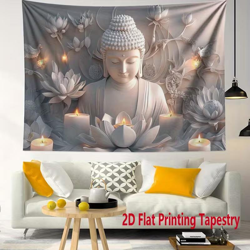 2D Buddha Lotus Print Tapestry, Zen Meditation Wall Hanging for Living Room Bedroom Yoga Room Decor
