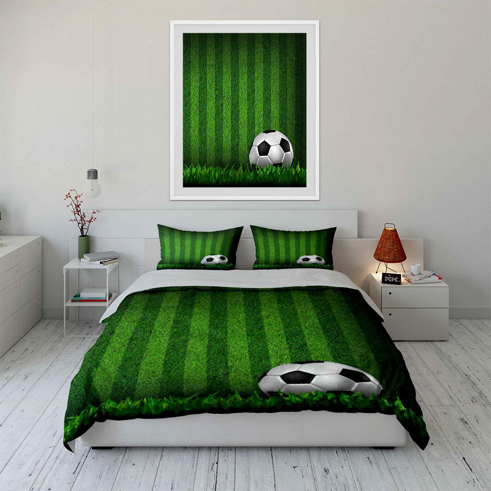 Green field, soccer ball. Bedding sets Duvet cover sets Duvet covers Pillowcases(1 * Duvet Cover 2 * Pillowcases without duvet insert)