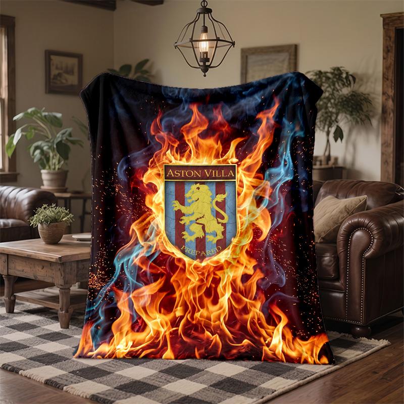 Aston Villa Fotbollstryck Flanellfilt Mjuk Varm Soffa Säng Pläd för Hemmakontor Sovrum