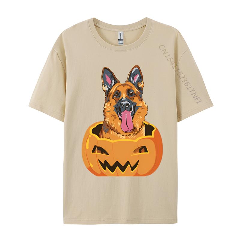 Cute Student Top Tshirts German Shepherd On Pumpkin Lazy Hallo Tshirt Black Europe Tops T Shirt Cotton Street